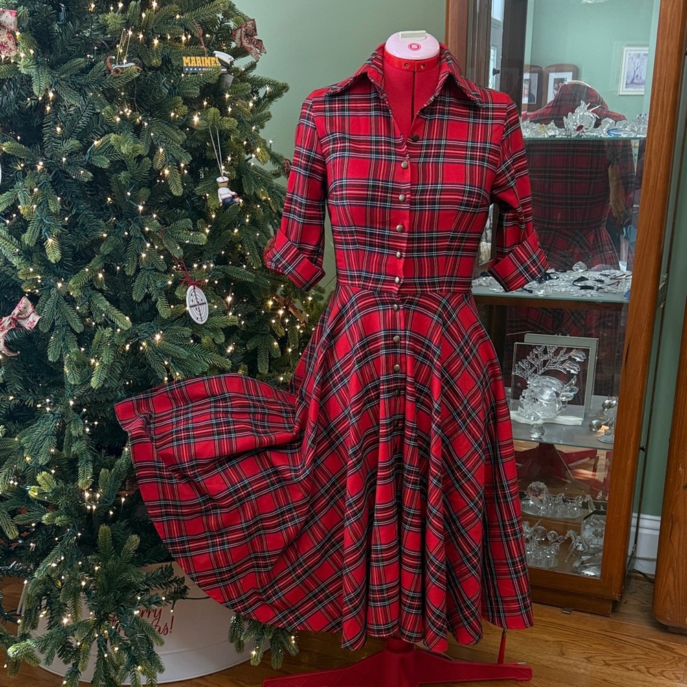 British retro red tartan/Plaid swing Dress 8